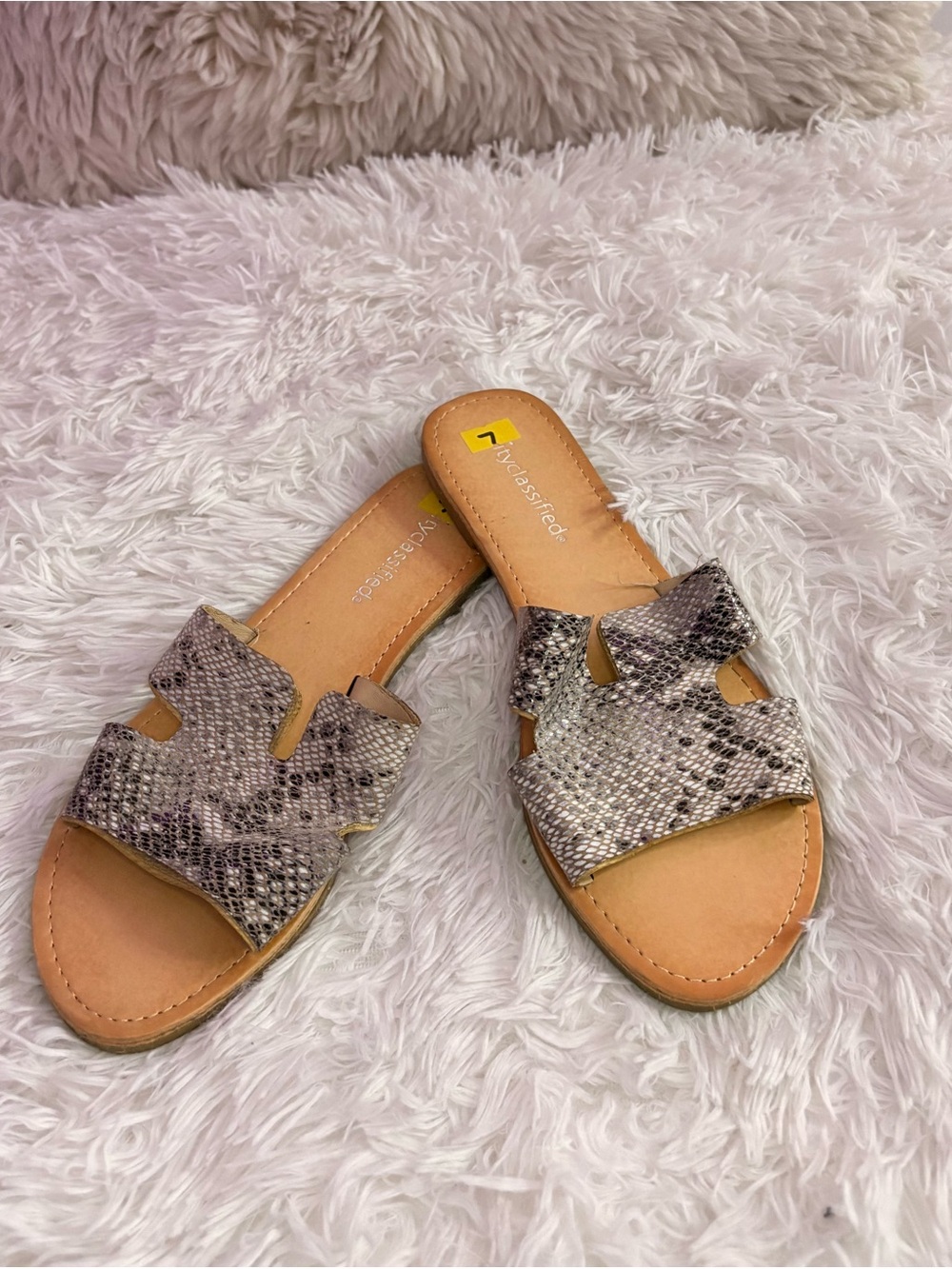 Charlotte Russe Snake-Print Slide Mules in Neutral Tones
